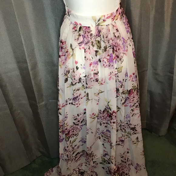Ivory and Pink Floral Open Back Dress - Picture 7 of 8